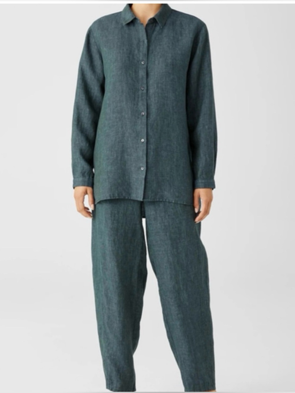 Eileen Fisher Organic Linen 2-Piece Set Button Front Shirt & Crop Pants M
